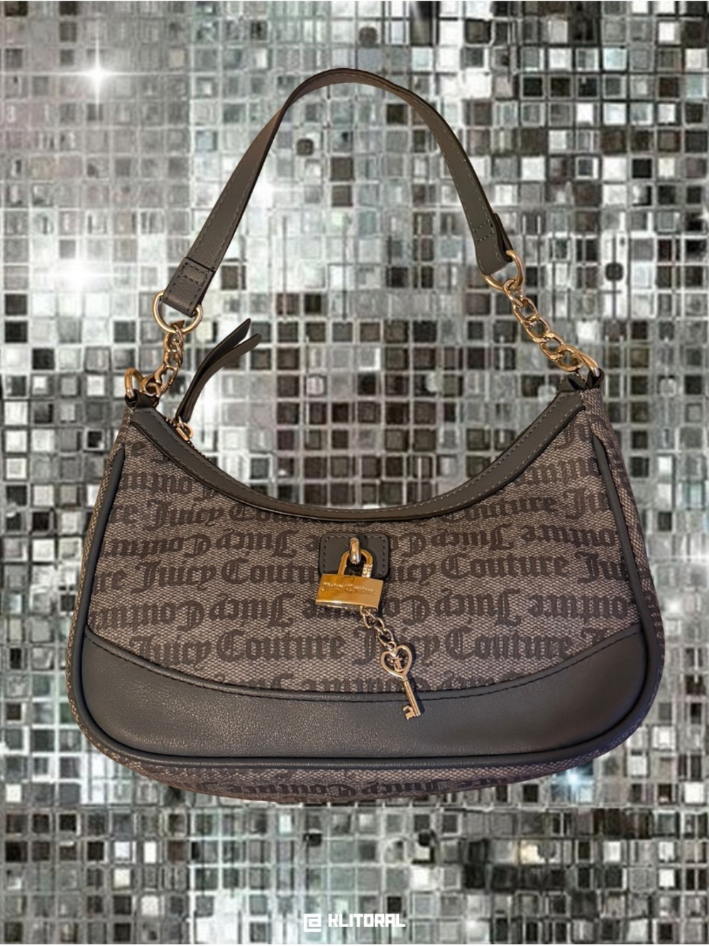 Juicy Couture Blue Shoulder Bag with Silver Lock & Key Charm